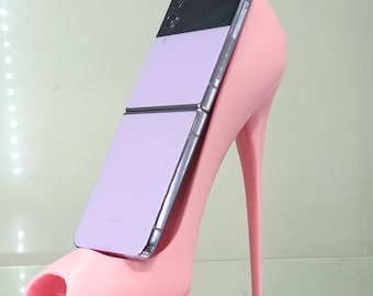3D Printed Pink High Heel Phone Holder - Vanity & Home Decor Makeup Organizer and Brush Holder