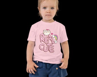 Linda camiseta de manga corta para niños pequeños con gatito