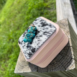 Leather Black and White Cowhide Jewelry Box with Natural Turquoise