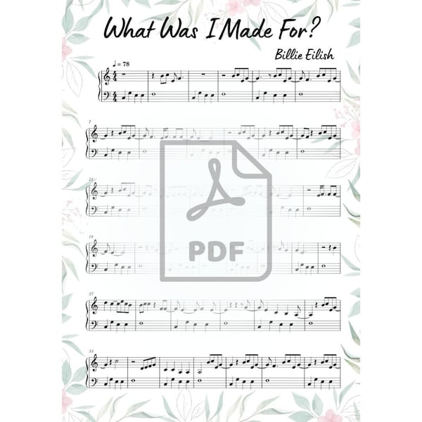 Billie Eilish Piano Sheet Etsy