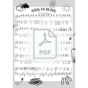 Peut inclure: Une partition de musique pour la chanson "Back to Black" d'Amy Winehouse. La partition est imprimée sur du papier blanc avec de l'encre noire et comprend des notations musicales, des paroles et une page de titre avec le titre de la chanson et le nom de l'artiste.