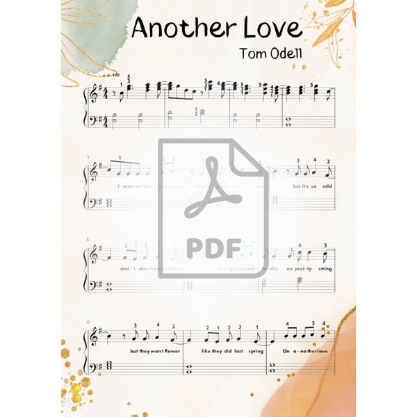 Tom Odell 'Another Love' Easy Piano Sheet Music with Lyrics - PDF, Two Pages