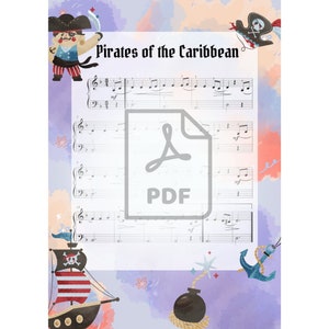 Sheet music "Pirates of the Caribbean". Digital easy piano notes for kids and beginner. PDF Instant Download.