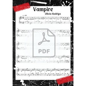 Könnte beinhalten: Notenblatt für das Lied "Vampire" von Olivia Rodrigo. Die Musik ist in Standardnotation mit einem Violinschlüssel und einem Bassschlüssel geschrieben. Das Tempo ist mit = 120 gekennzeichnet. Die Musik ist für Klavier.