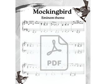 Colorful "Mockingbird" Eminem Piano Sheet Music - Easy Version for Beginners. PDF printable digital music notes.