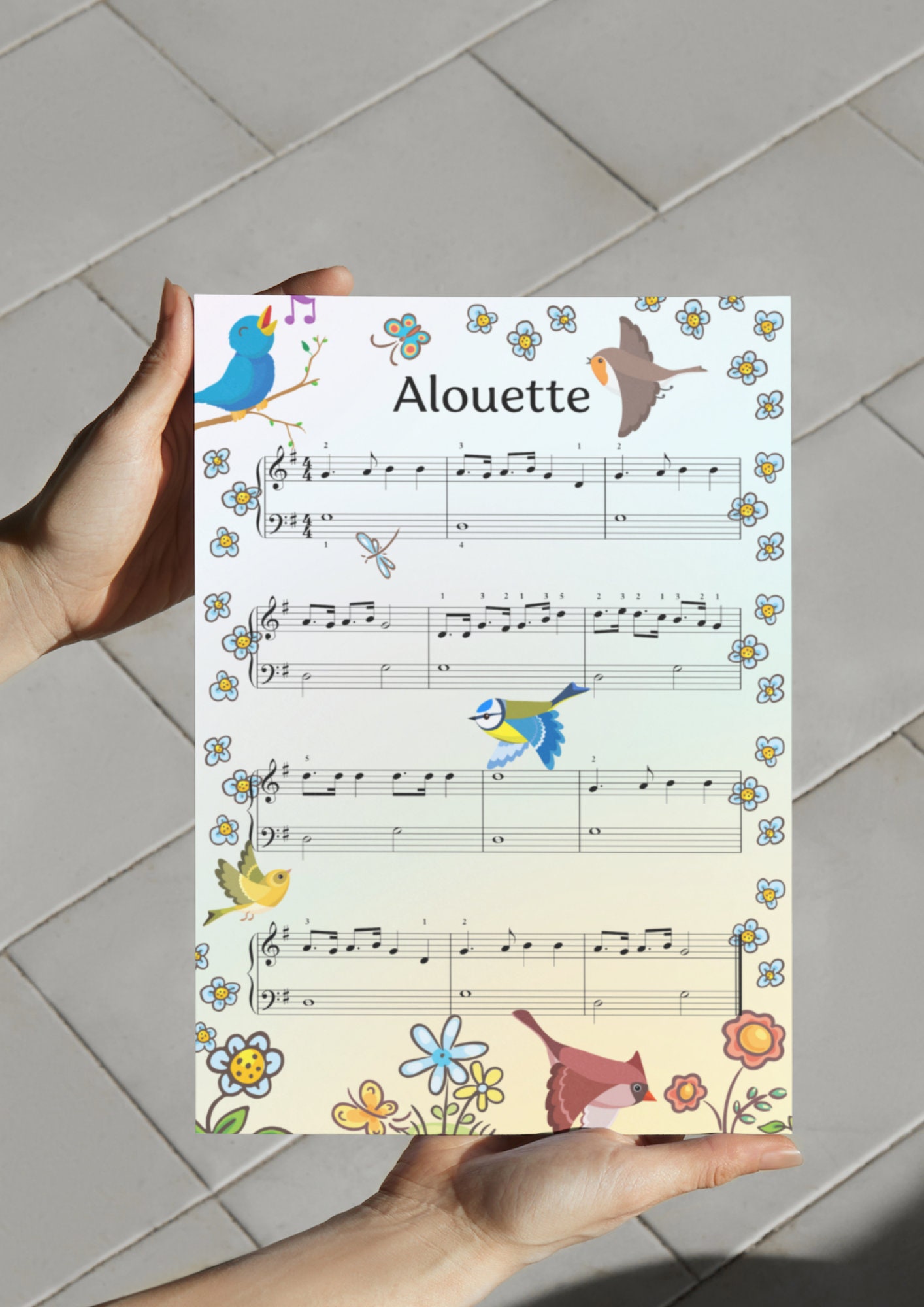 Piano Sheet Music alouette for Kids. Colorful and Easy Notes. PDF Printable File. Etsy