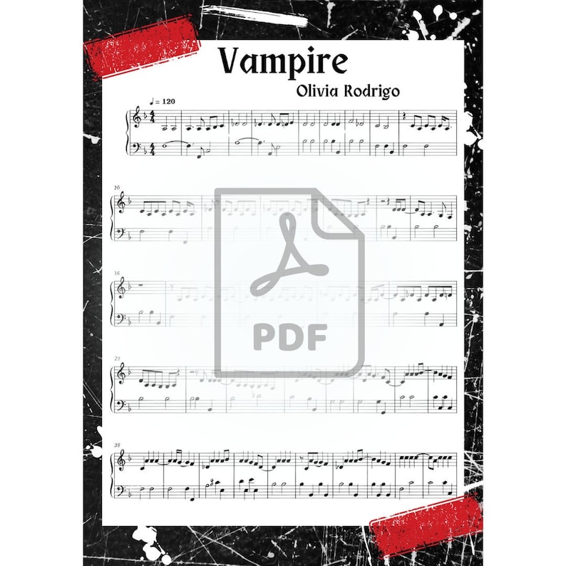 Olivia Rodrigo - Vampire Sheet Music PDF | 3 Pages | Colorful Background | Intermediate Level ...