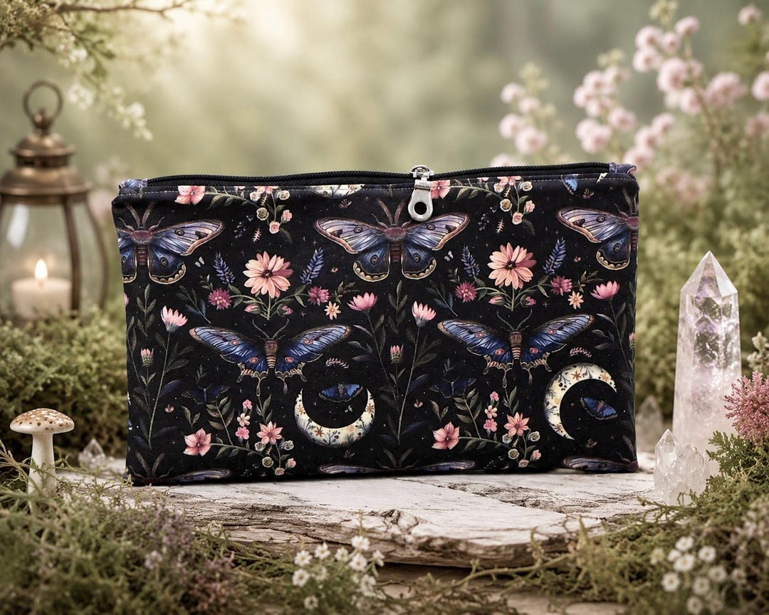 Luna Moth Zipper Pouch , Moonlit Wildflower Cosmetic Bag, Teacher ...
