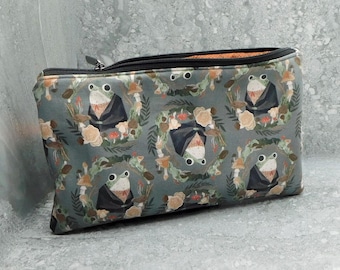 Handmade Toad Zipper Pouch, Goblincore Pencil Case, Travel Bag