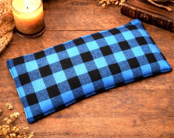 Microwaveable Rice Pack Heat/Cold Pad / Neck, Shoulders, Cramps Relief / Blue Plaid Flannel Fabric, Reusable, Scented/Unscented