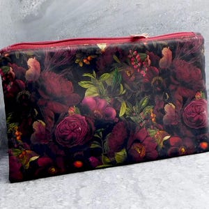 Dark Cottagecore Floral  Zipper Pouch 9&quot; X 6&quot; /  Gothic Garden Makeup Bag / Coworker Gift / Mystic Dark Wildflower Pouch, MythicalWoodlander