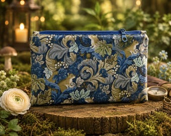Zipper Pouch Floral Woodland Squirrel Fabric Makeup Bag Travel Essentials Clutch
