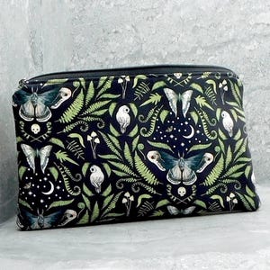 Goblincore Moth Zipper Pouch 9&quot; X 6&quot; /  Moth Skull Fern Pencil Case / Cute Pouch Witchy Gift Bag for Cosmetics, Phone, Credit Cards