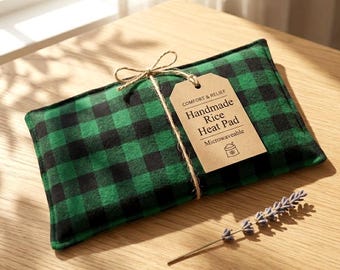 Plaid Microwaveable Rice Pack Heat/Cold Pad / Neck, Shoulders, Cramps Relief / Green Plaid Flannel Fabric, Reusable, Scented/Unscented