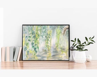 Spring Serenity: Birch Branches Watercolor Landscape - Digital Print"  Wall Art for Home Decor - Digital Wall