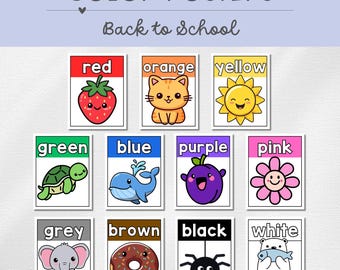 Farbposter mit Bildern, Klassenzimmer Deko, Schulanfang, digitaler Download