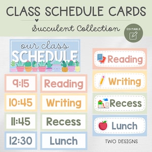 Cartes d'horaires pour la classe, affichage des horaires, modifiable, succulente