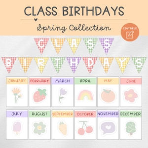 Classroom Birthday Display, Birthday Bulletin Board, Editable, Spring