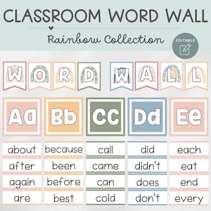 Classroom Word Wall, Sight Words Display, Editable, Rainbow