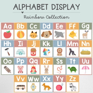 Alphabet Display, Alphabet Poster, Alphabet Cards, Classroom Decor, Printable, Rainbow