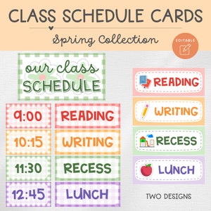 Classroom Schedule Cards, Schedule Display, Editable, Spring