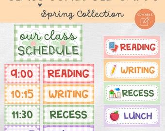 Cartes d'horaire de la classe, affichage de l'horaire, modifiable, printemps