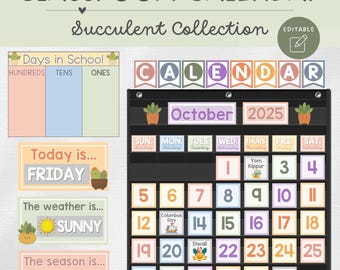 Calendrier scolaire, Modifiable, Succulentes