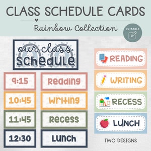 Classroom Schedule Cards, Schedule Display, Editable, Rainbow