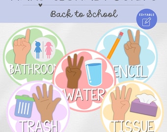 Póster de señales manuales, gestión del aula, editable