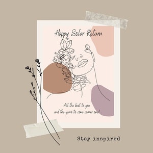 Afdrukbare Happy Solar Return Verjaardag Crystal Magical Card, Verjaardagskaart, Crystal Lover, Flower Power