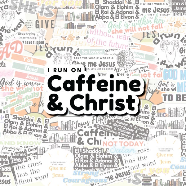 Funny Christian Sticker, 'I Run on Caffeine & Christ', Faith-Based Decal, Faith-inspired gift for Coffee Lovers, laptop sticker