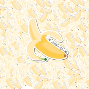Christlicher Humor-Aufkleber – Bananen-Wortspiel-Aufkleber „I find Jesus a-peel-ing“, perfekt für Laptops und Notebooks, einzigartiges religiöses Geschenk