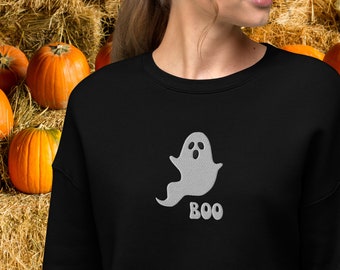 Embroidered Ghost Sweatshirt, Halloween Cropped Top