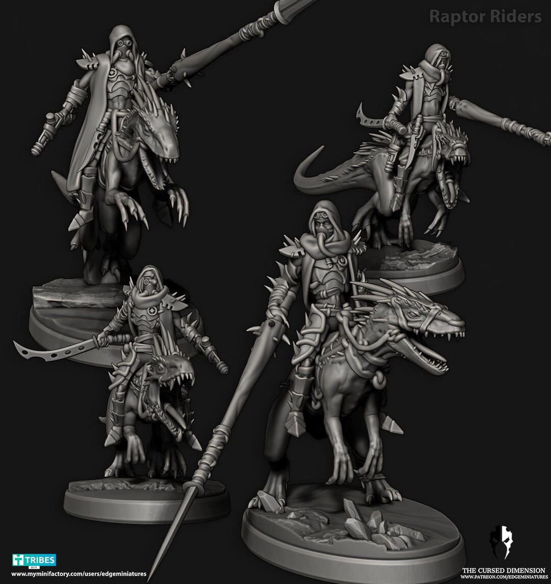 Elf Raptor Raptor Riders | Set of 4 Minis | Edge Miniatures - Desert Elves Dino ...