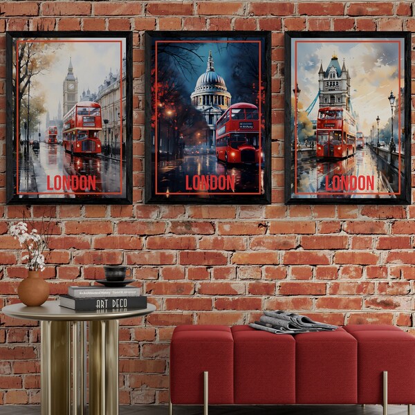 Impressions d’art encadrées Ensemble de 3 Art Travel Art Gift for Traveler Vietnam Inspired Art Valentines Gift Art Poster Red Bus in London Art