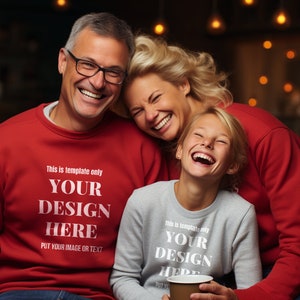 Christmas Family Red Gildan 18000 Mockup | Christmas  Family  Mockup  | Group Christmas Sweatshirt Mockup | Sweater Mock Gildan 18000