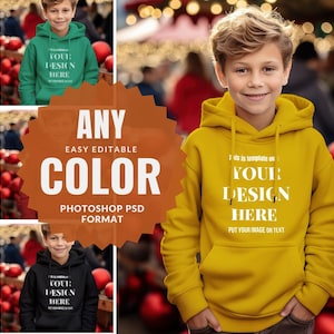 Gildan 18500B Kids Hoodie Mockup for Christmas Holiday, Gildan 18500B Toddler hoody Mockup, Autumn G18500B Sweater Mock-up boy