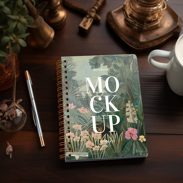 Spiral Notebook Mockup with Coffee on a Wooden Table, Spiral  Planner Mockup with PSD Files, Planner and Journal Mockup Fall, Spiral Journal