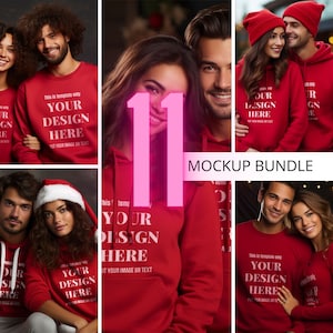 Family Christmas Sweatshirt Mockup Gildan 18500 Bundle Mockup Red   Crewneck Hoodie Mockup Group Christmas Party Sweater Mockup Bundle