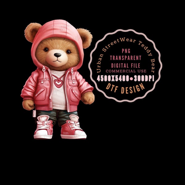 Pink Love Teddy Bear Png, Streetwear png, digital download, colorful png, dtf designs, sublimation designs, angry teddy, girl teddy bear png