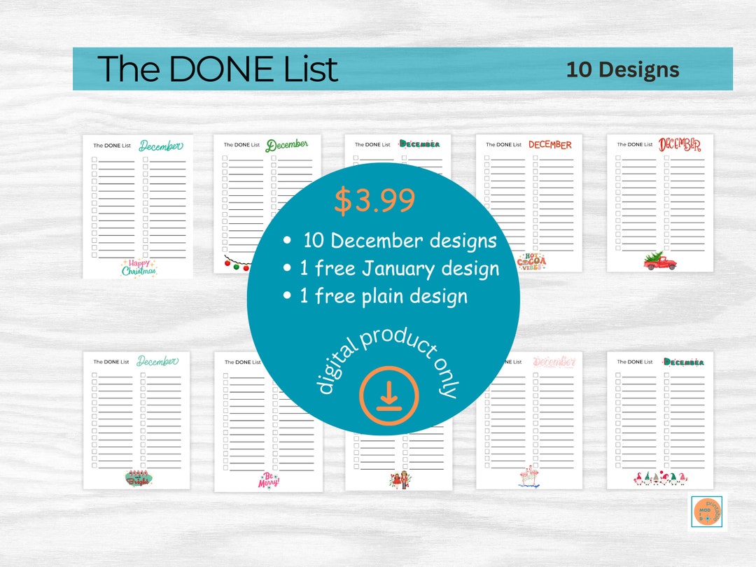 Digital to Do List, Done List Printable, December to Do List, Printable ...