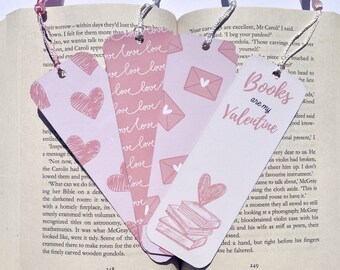 Valentine's Day Bookmarks - Books are my Valentine Bookmark  - Handmade 300gsm Card, Cotton Tassel - Perfect for Book Lovers