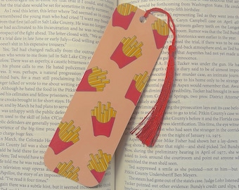 Cute French Fries Bookmark - Food Bookmark  - Handmade 300gsm Card, Cotton Tassel - Perfect for Book Lovers
