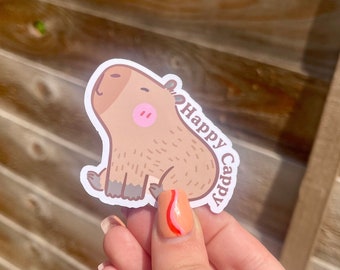 Happy Cappy Cute Capybara Sticker - Matte Vinyl 2.5x2.5 Inches - Adorable Animal Decal