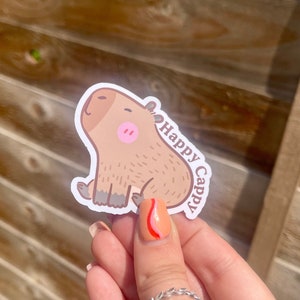 Happy Cappy Cute Capybara Sticker - Matte Vinyl 2.5x2.5 Inches ...