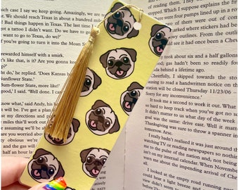 Dog Bookmark, Pug Bookmark With Tassel, Custom Dog Paw Laminated Bookmark, Aesthetic Bookmark Gift For Readers