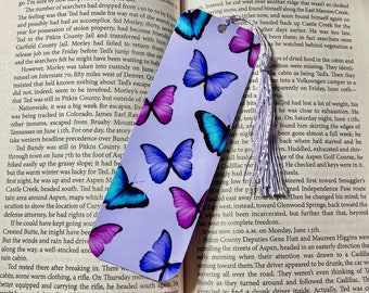 Cute Purple Butterfly Bookmark - Pastel Floral and Butterfly Bookmark  - Handmade 300gsm Card, Cotton Tassel - Perfect for Book Lovers
