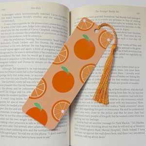 Orange Bookmark With Tassel, Custom Fruit Bookmark, Colourful Aesthetic Laminated Bookmark, Gift For Readers