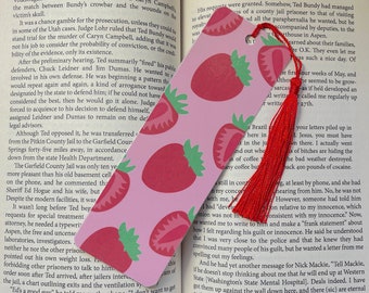 Strawberry Bookmark With Tassel, Custom Fruit Bookmark, Colourful Aesthetic Laminated Bookmark, Gift For Readers