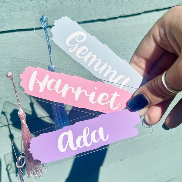 Name Acrylic Bookmark with Cotton Tassel - Customisable Pastel Colours - 3x11cm